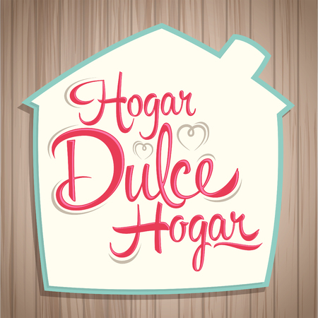 Hogar dulce Hogar - Home sweet Home spanish text, vector lettering inside in a house shapeのイラスト素材