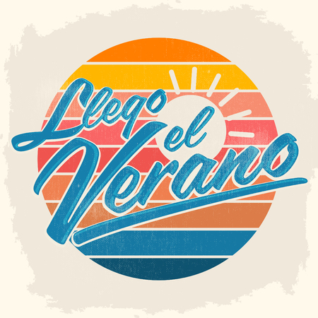 Llego el Verano - Summer has arrived spanish text, vector vintage letteringのイラスト素材