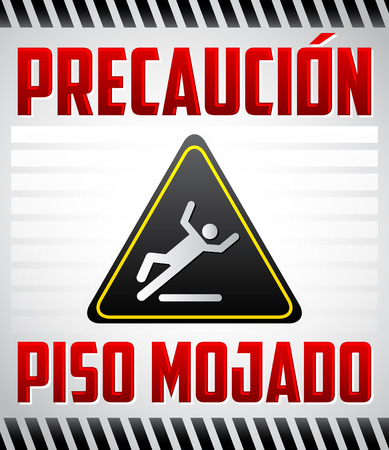 Piso Mojado Precaucion - Caution wet floor Spanish text - vector warning and cleaning in progress signのイラスト素材