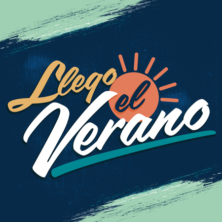 Llego el Verano - Summer has arrived spanish text, vector vintage letteringのイラスト素材