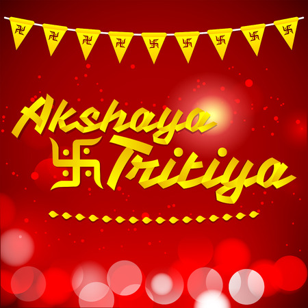 Akshay Tritiya - Traditional India celebration - Golden ribbon Vector Lettering with red backgroundのイラスト素材