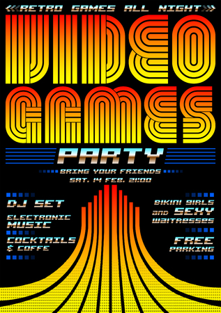 Video Games party - poster event template, eighties video games styleのイラスト素材