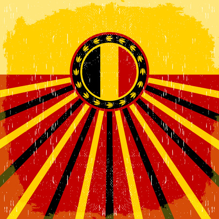 Belgium vintage old poster with Belgian flag colors - card design, Belgium holiday decorationのイラスト素材