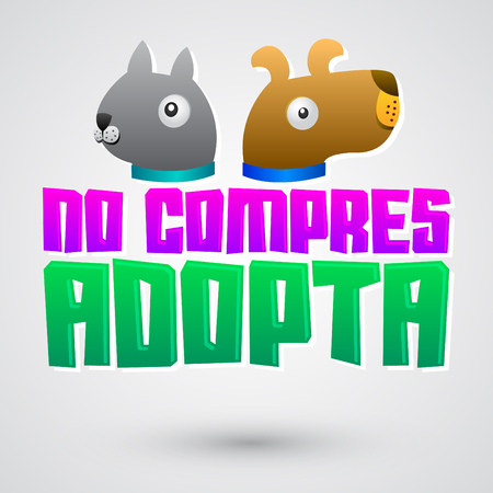 No compres Adopta - Don't Shop Adopt spanish text - adoption pet concept, emblem with dog and cat illustrationのイラスト素材