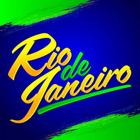 Rio de Janeiro lettering design with Brazilian flag colorsのイラスト素材