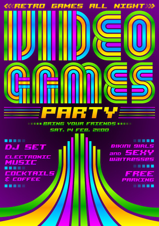 Video Games party - poster event template, eighties video games styleのイラスト素材