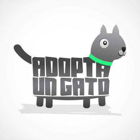 Adopta un Gato - Adopt a Cat spanish text - Vector icon with cat shape, adoption concept.のイラスト素材
