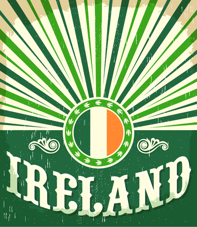 Ireland vintage old poster with irish flag colors - design, Ireland holiday decorationのイラスト素材