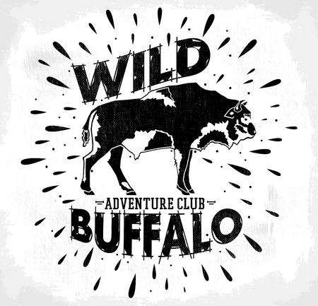 Wild Buffalo vintage emblem design, label with wording for apparel.のイラスト素材
