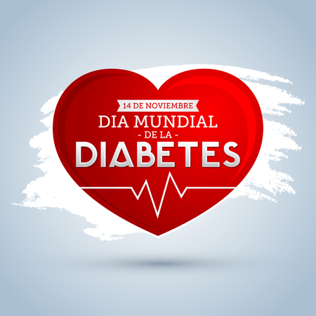 Dia mundial de la Diabetes - World Diabetes Day 14 november spanish text, vector Diabetes heart symbol, emblem, icon.のイラスト素材