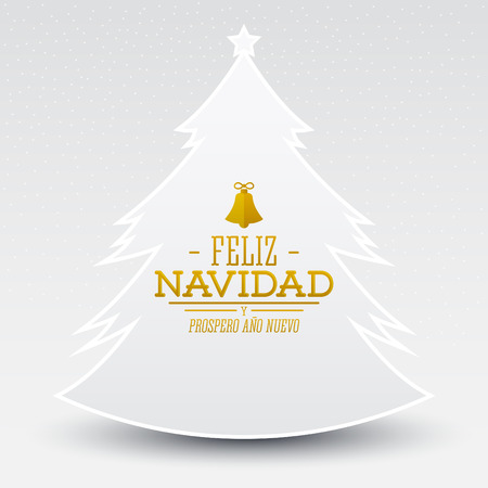 Feliz Navidad y prospero ano nuevo, Spanish translation: Merry Christmas and Happy new Year, Simple glossy Christmas tree vectorのイラスト素材