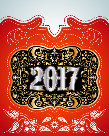 2017 western style holidays design, cowboy belt buckle with background, event posterのイラスト素材