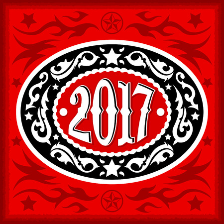 2017 year oval western cowboy belt buckle, vector illustrationのイラスト素材