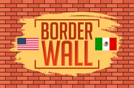 Border wall concept vector illustration with the United States and Mexico flagsのイラスト素材