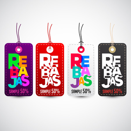Rebajas - Discounts spanish text, sales vector colorful label tag collection setのイラスト素材