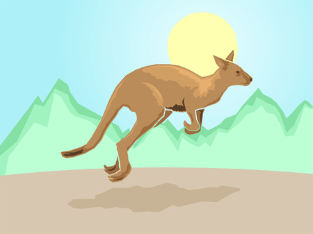 A kangaroo on a stylized mountain background,  illustrationのイラスト素材