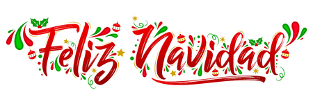 Feliz Navidad, Merry Christmas spanish text holiday, lettering vector illustrationのイラスト素材