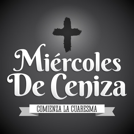 Miercoles de Ceniza - Ash Wednesday spanish text - Christian tradition vector emblemのイラスト素材