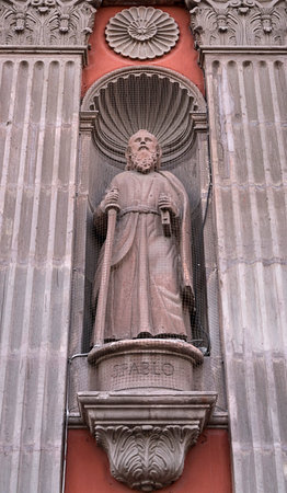 Queretaro, Queretaro Mexico, April 26, 2018: St. Paul carved in stone in a church in Queretaro Mexicoのeditorial素材