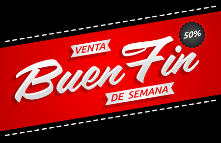 Buen Fin de semana Venta, Good Weekend Sale spanish text, promotional banner templateのイラスト素材