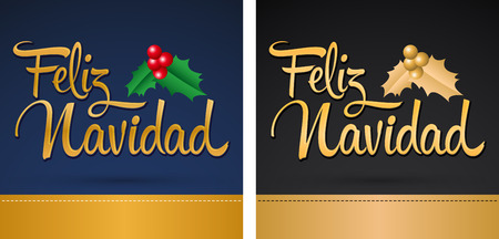 Feliz Navidad, Merry Christmas spanish translation, Vector set Card templateのイラスト素材