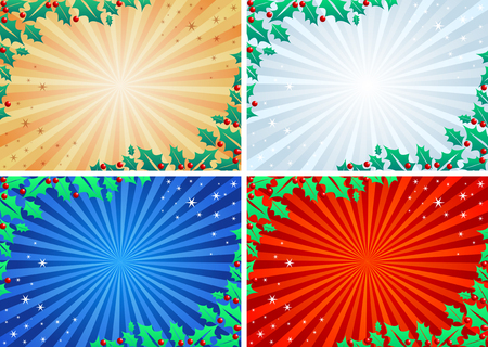 Christmas Holiday Background with holly leaves and berries Vector Collection Setのイラスト素材