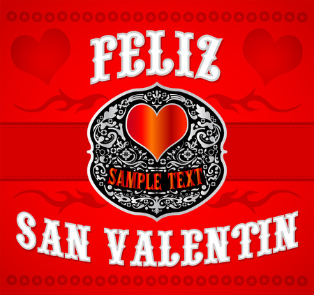 Feliz San Valentin, Happy Valentines spanish text, Cowboy Western style cardのイラスト素材