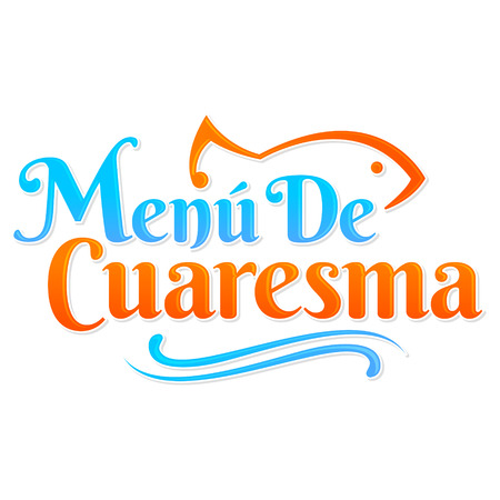 Menu de Cuaresma, Lenten Menu Spanish text, Lent Sea Food vector emblemのイラスト素材