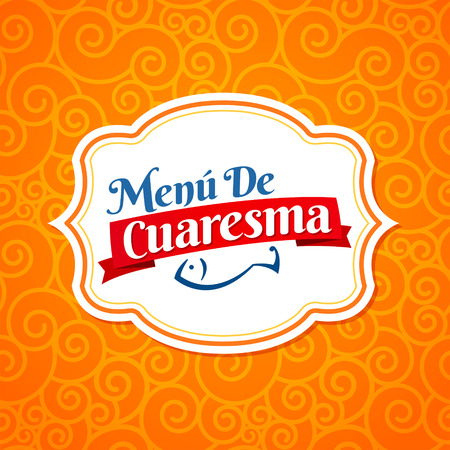 Menu de Cuaresma, Lenten Menu Spanish text, Lent Sea Food vector Emblem Menu cover designのイラスト素材