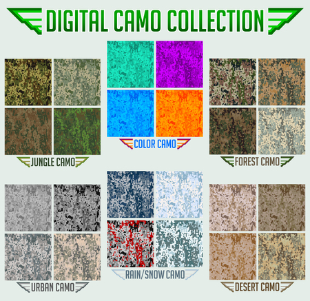 Military Digital Camouflage Camo Seamless Vector collection, Pattern Setのイラスト素材
