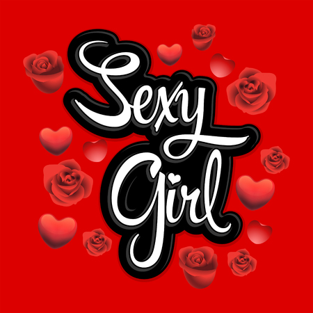 Sexy Girl Lettering and roses Vector  illustrationのイラスト素材