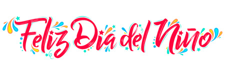 Feliz Dia del Nino, Happy Children Day  spanish text,  lettering vector illustrationのイラスト素材