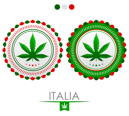 Italia Italy Marijuana Emblem, vector cannabis seal of approval with the colors of the flag of Italyのイラスト素材