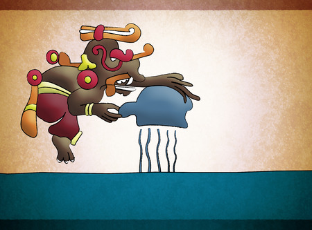 Mayan Aztec God of Rain water named Chac, codex style illustrationの写真素材