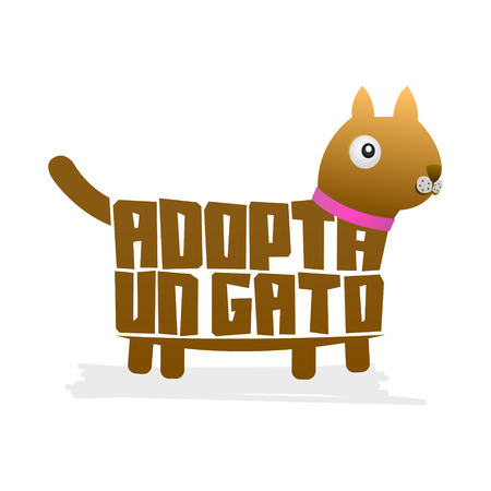 Adopta un Gato, Adopt a Cat spanish text Vector cat shape vector, pet adoption.のイラスト素材