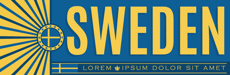 Sweden Patriotic Banner design, typographic vector illustration, Swedish Flag colorsのイラスト素材