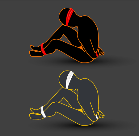 Man Tied-up, Blindfolded and Muted, hostage vector illustrationのイラスト素材