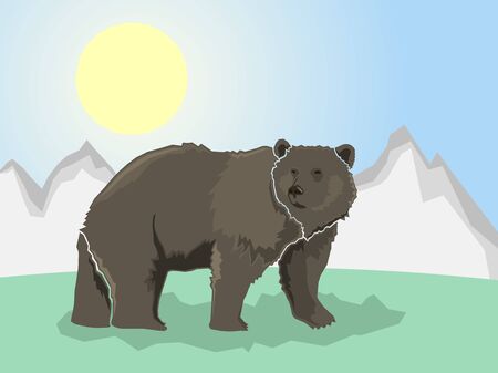 Bear on a stylized mountain background, Vector illustrationのイラスト素材