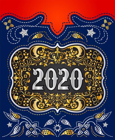 2020 Cowboy Belt buckle design, Western badge decorative backgroundのイラスト素材