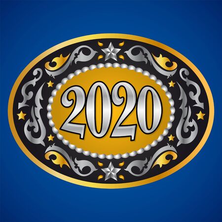 2020 Cowboy  Western Style new year oval belt buckle vector illustrationのイラスト素材