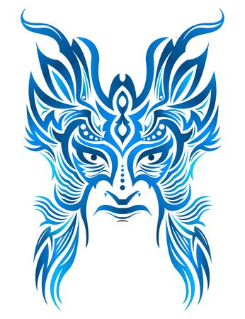 Tribal Mask Face vector illustration, Tattoo style Warrior.のイラスト素材