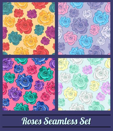 Roses Floral Vintage colors Seamless vector pattern set collectionのイラスト素材