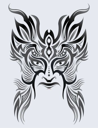 Tribal Mask Face vector illustration, Tattoo style Warrior.のイラスト素材