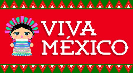 Viva Mexico, traditional Mexican phrase and Doll vector illustrationのイラスト素材
