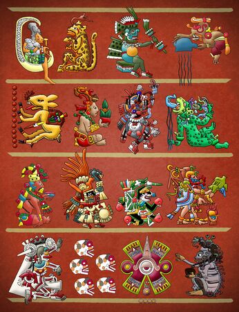 Mayan Aztec deities codex style illustrationの写真素材