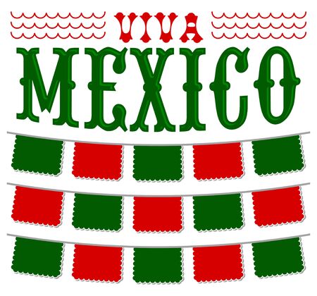 Viva Mexico, Mexican holiday Header and elements vector decorationのイラスト素材