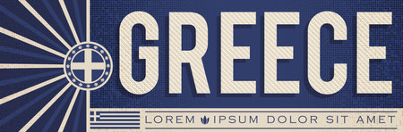 Greece Banner design, typographic vector illustration, Greek Flag colorsのイラスト素材