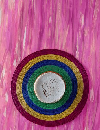 Tortillas Mexican Food and Woven Tablecloth on painted canvasの写真素材