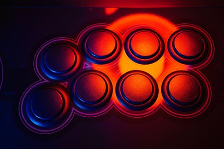 Arcade Stick Buttons, Gamming controls colorful RGB lights.の写真素材