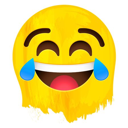 Crying of laughter Happy Emotion face on yellow paint vector illustrationのイラスト素材